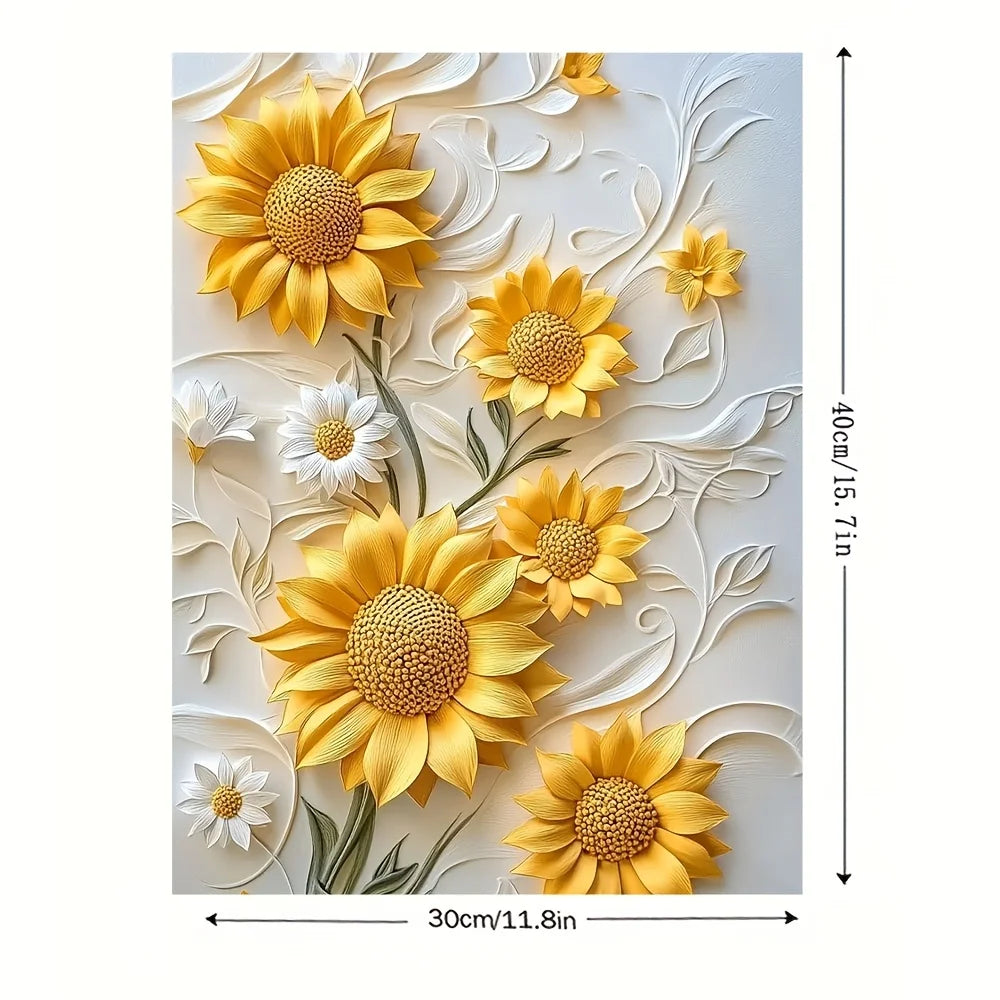3D Relief Sunflower Canvas Art With Wood Frame Living Room