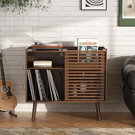 Mid Century Modern Record Player Stand With Power Outlet