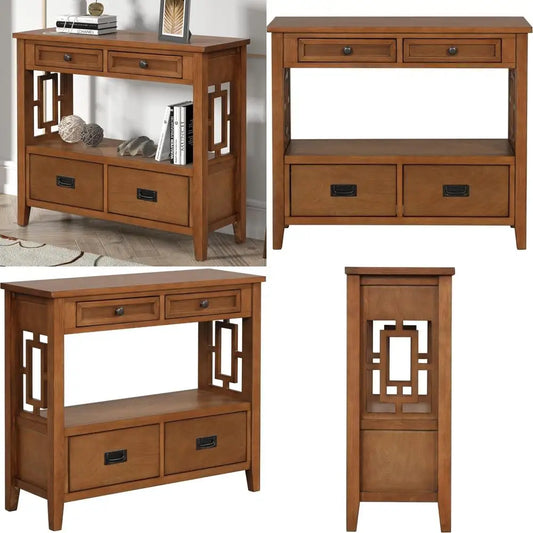 Farmhouse Entry Console Table Storage Drawers Open Shelf