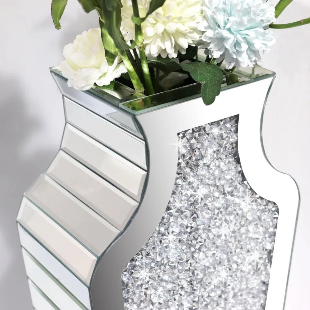 Crystal Silver Floor Vase, Broken Diamond Decorative Mirror