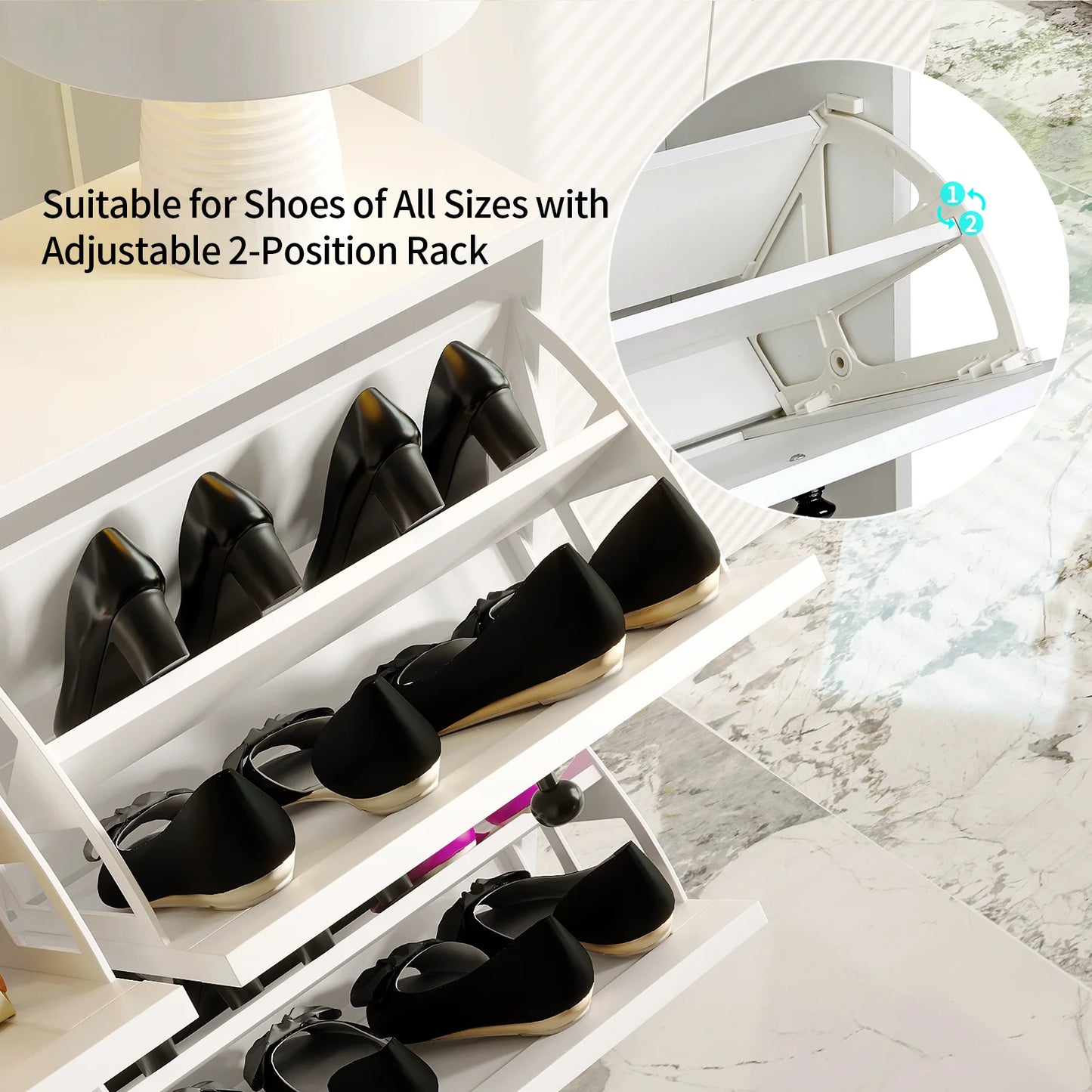 Shoe Cabinet Flip Drawers Freestanding Adjustable Shelf