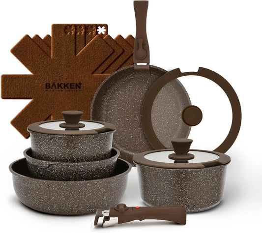 Kitchen Cookware Set - Nonstick Granite Coating Dark Gray