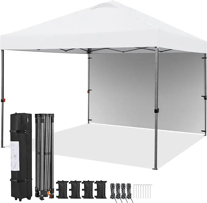 10x10 Pop Up Canopy Tent With 1 Sidewall Wheeled Bag