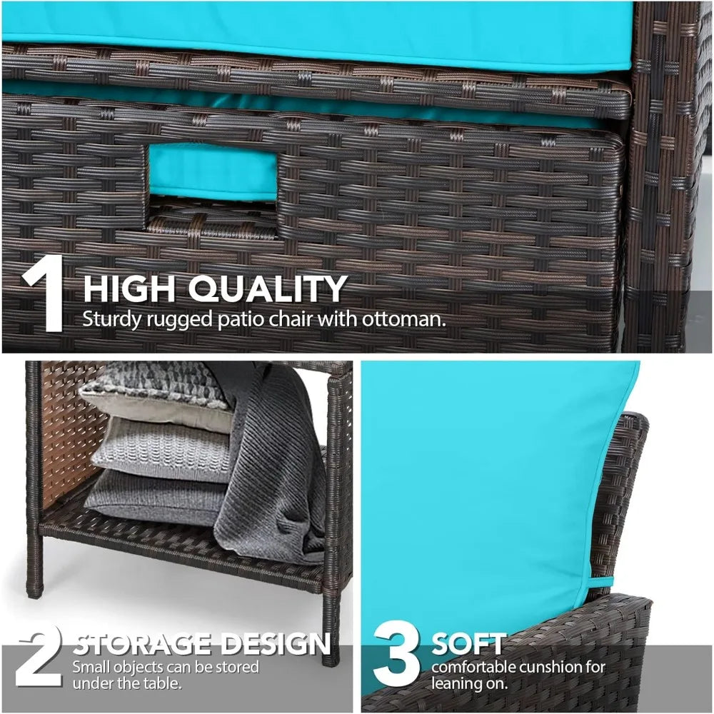 Balcony Furniture 5 Piece Patio Conversation Set PE Wicker Rattan Outdoor Lounge Chairs with Soft Cushions and 2 Ottomans
