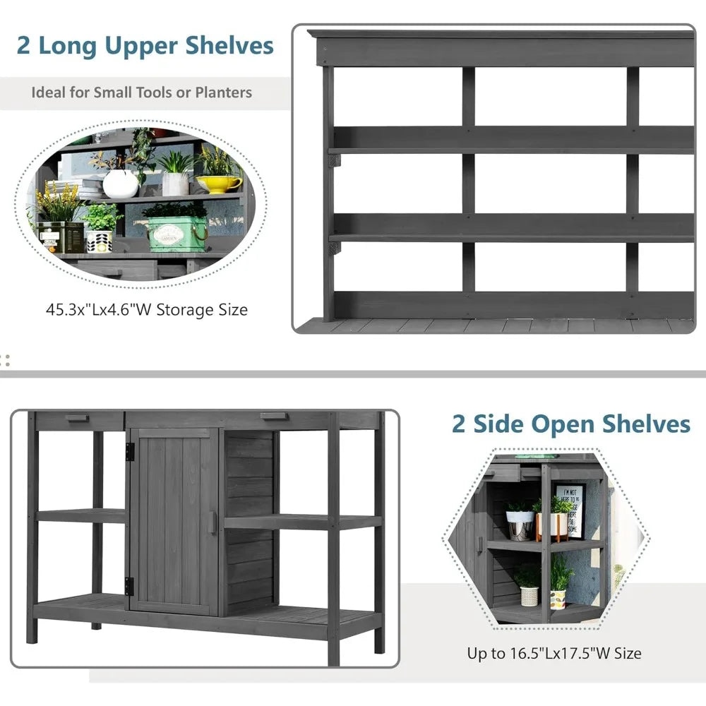 66 Inch Outdoor Wood Potting Bench Farmhouse Workstation