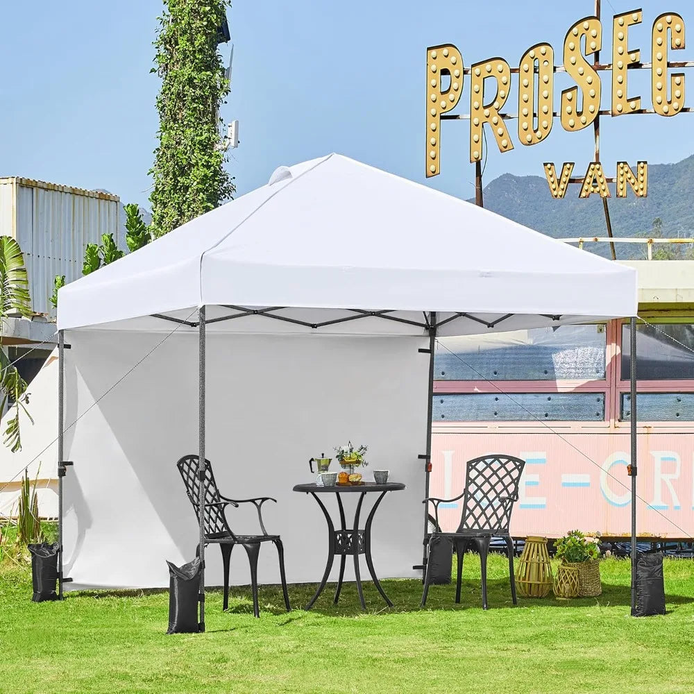10x10 Pop Up Canopy Tent With 1 Sidewall Wheeled Bag
