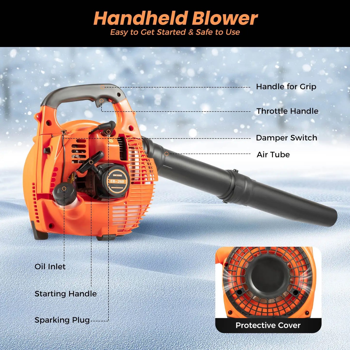 Gas Leaf Blower 25.4cc 2 Stroke Commercial Handheld