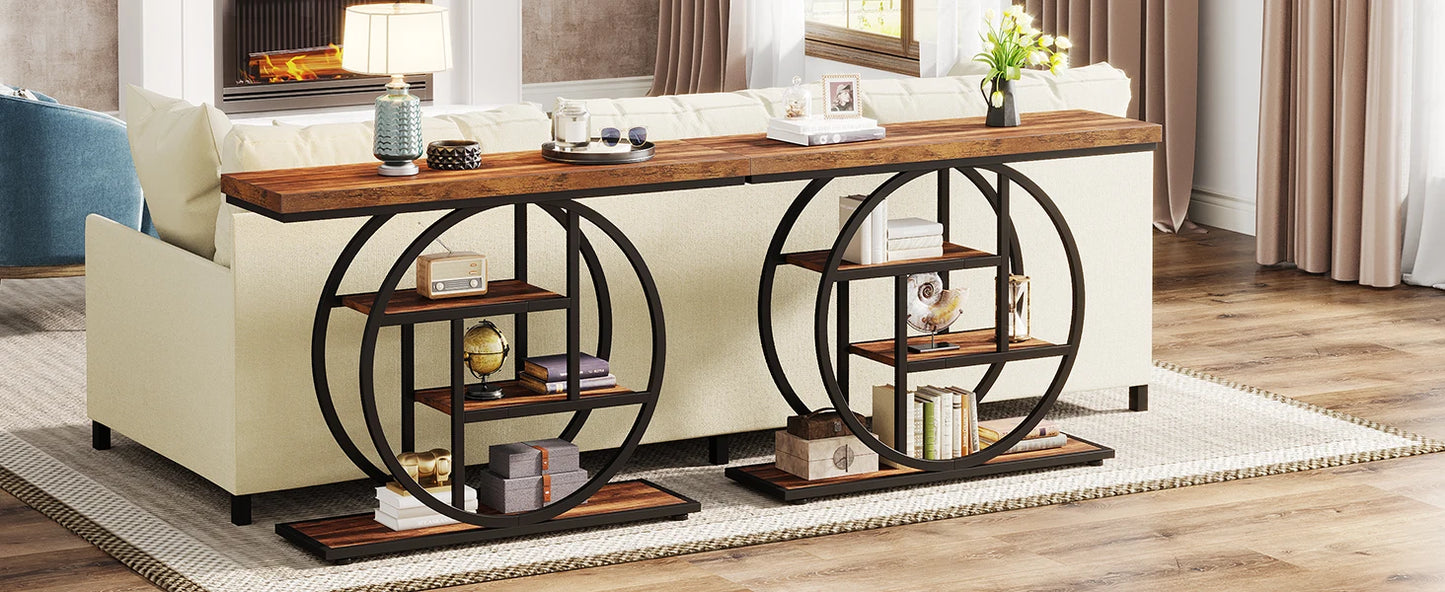 41.3 Inch Console Table 4 Tier Circle Base Rustic Brown