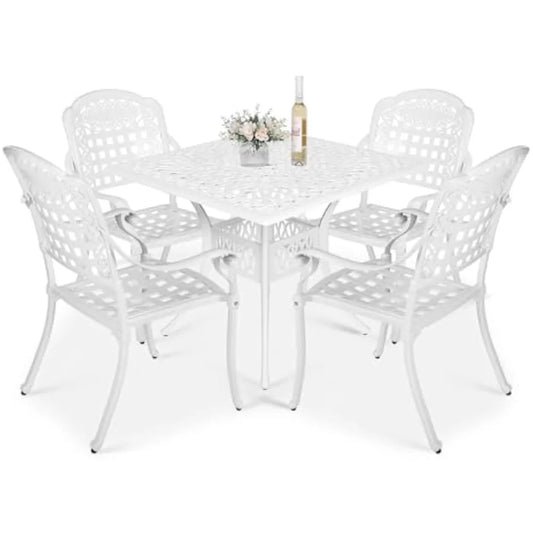 5 Piece Outdoor Patio Dining Set Cast Aluminum Includes 4 Chairs 35.4 Inch Table