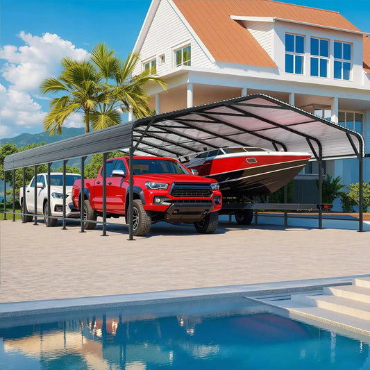 VIWAT Metal Carport 10x15 To 20x40 Ft Outdoor Heavy Duty Galvanized Shelter