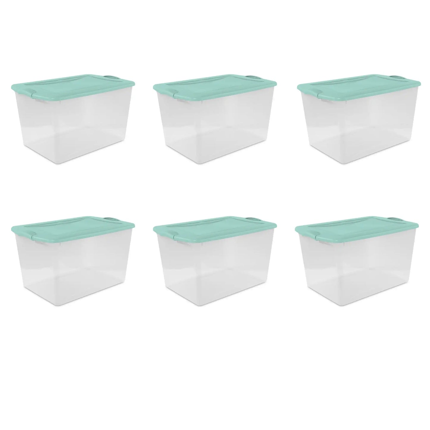 (4 pack) Sterilite Large Storage Bin, 66 Quart Clear Plastic Storage Container with Latch Lid, Blue