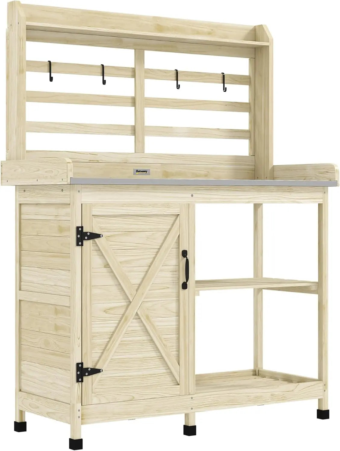 Outdoor Wooden Potting Bench Garden Workstation With Cabinet