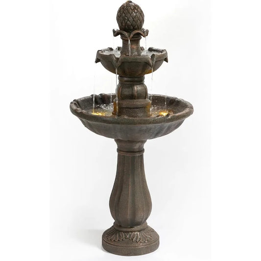 Elegant Outdoor Water Fountain Bronze Three Tier Stone Like Bird Bath 42.2 Tall