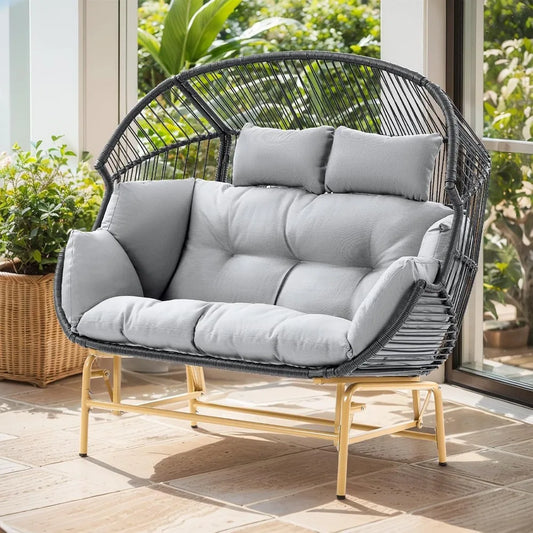 Double Egg Chair Outdoor Glider Loveseat Wicker Patio Rattan Furniture 550 Lbs