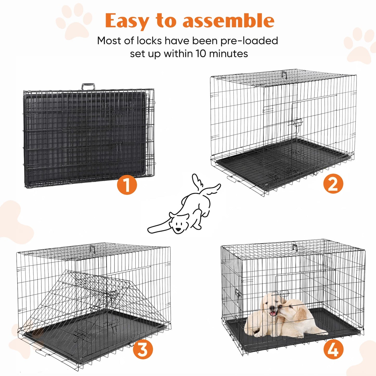 JHK Double Door Folding Metal Wire Dog Cage Large Kennel