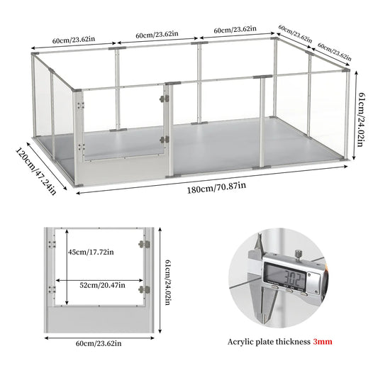 180cm Clear Acrylic Whelping Playpen for Dogs With Waterproof Pad