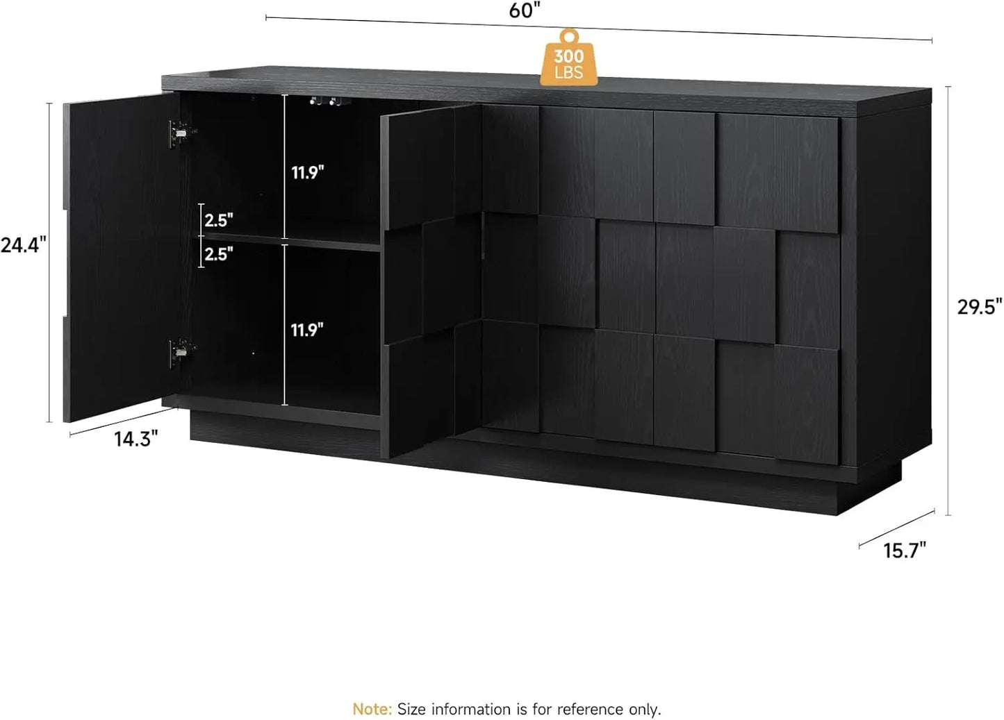 60 Inch Mid Century Farmhouse Sideboard Cabinet With Storage