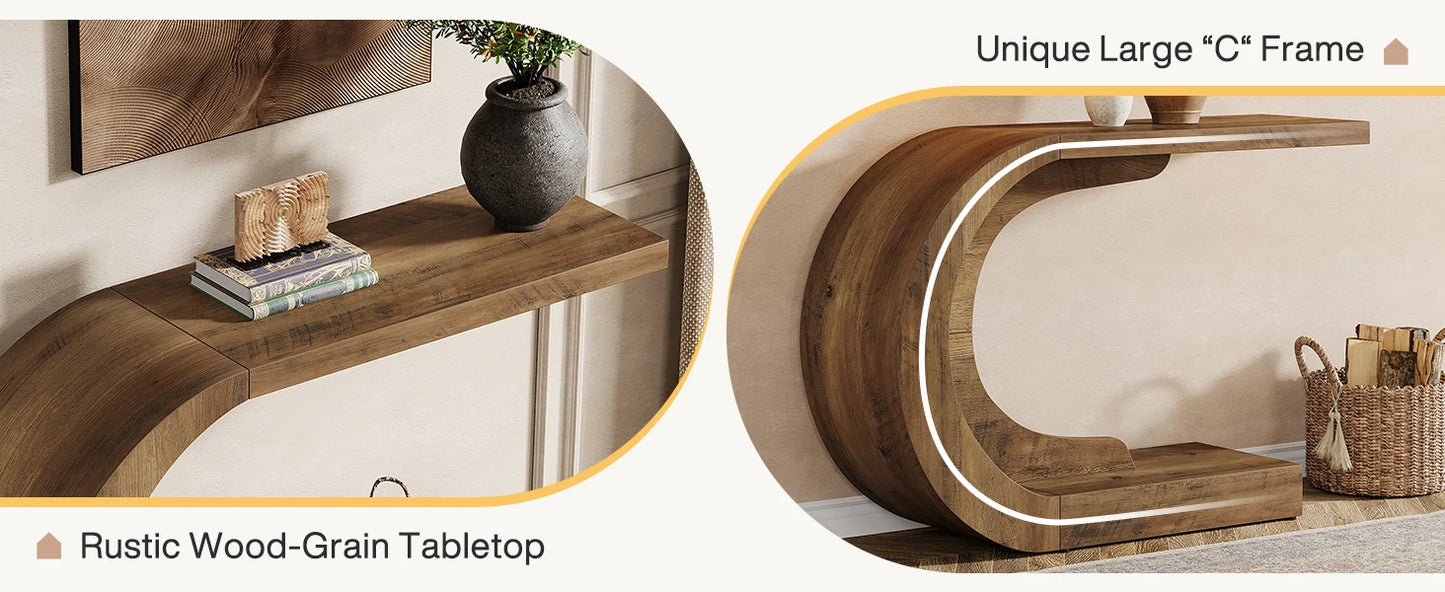 Tribesigns 43.3" Mid-Century Modern Console Table for Entryway, Wood C-Shaped Hallway Entry Accent Table for Living Room