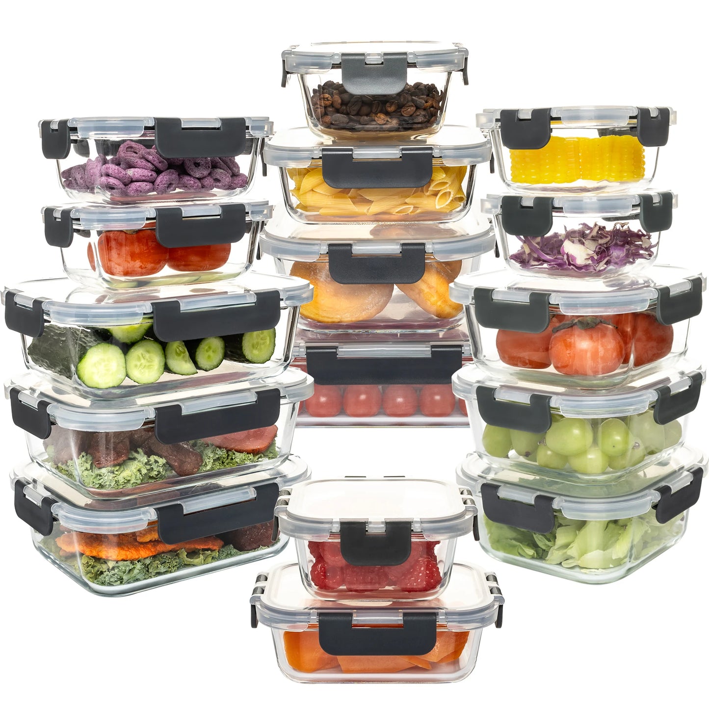 16 Piece Glass Food Storage Containers Leakproof Airtight