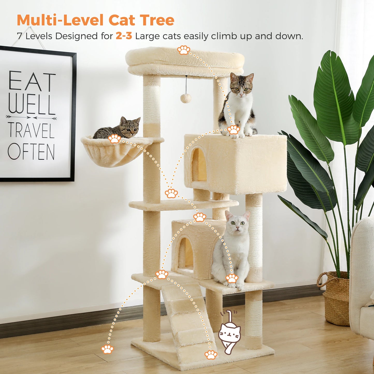 Luxury Cat Tree Multi Level Tower With Condo And Perches
