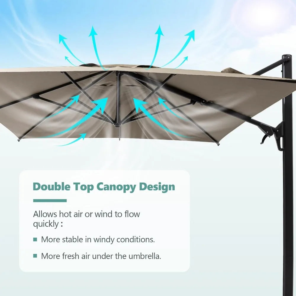 10FT Square Cantilever Patio Umbrella with Tilt Adjustment and 360-Degree Rotation