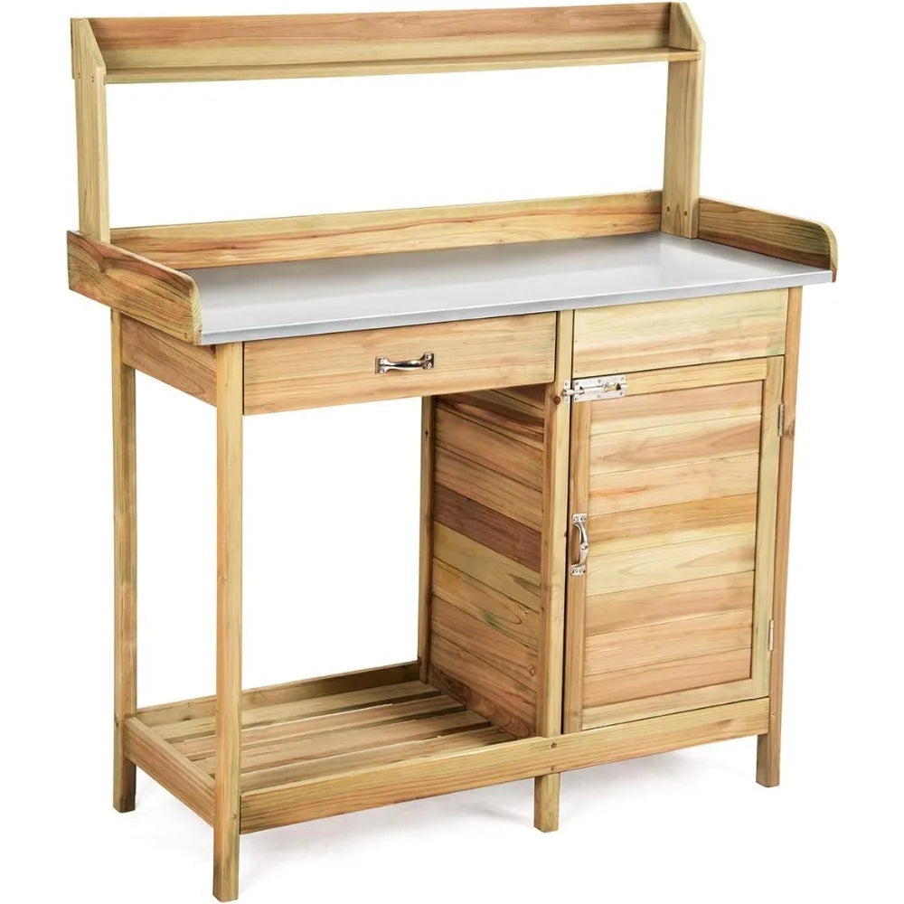 Potting Bench Table Outdoor Natural Fir Wood Garden Storage