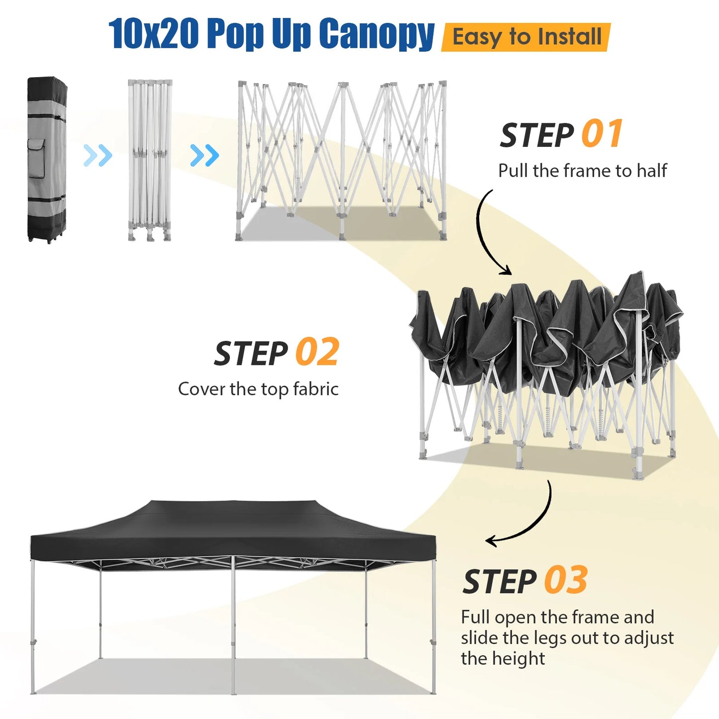 10x20 Pop Up Canopy Tent Waterproof With Roller Bag