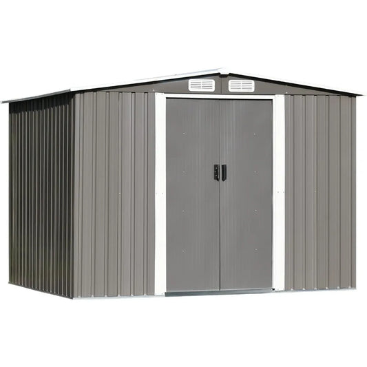 8 X 6FT Outdoor Storage Shed Patio Grey Metal Shed Waterproof