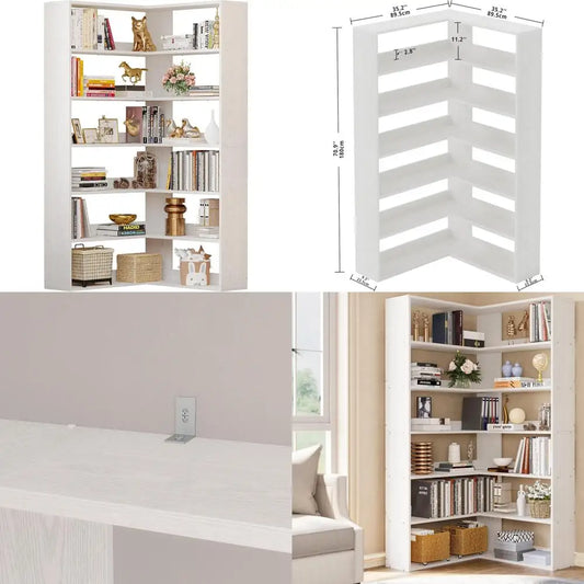 Industrial Corner Bookshelf Six Tiers Living Room Storage