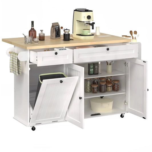 Mobile Kitchen Island With Power Outlet Drop Leaf Towel Rack
