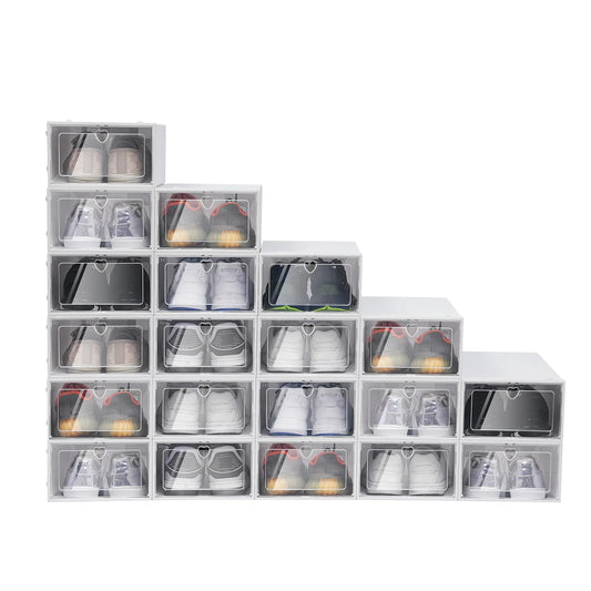 20X Clear Plastic Shoe Storage Boxes Stackable Foldable