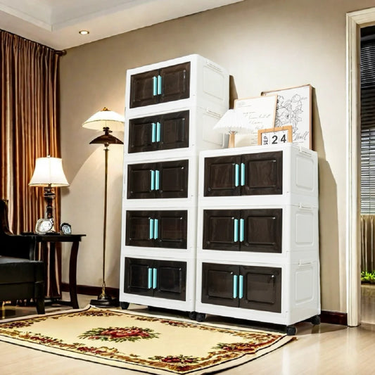 Five Tier Foldable Storage Organizer With 4 Swivel Wheels