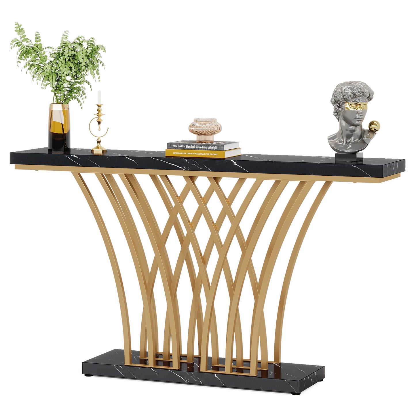 Tribesigns 59 inch Gold Console Table, Modern Entryway Table with Grid-Shaped Metal Base for Entrance, Hallway, Entryway