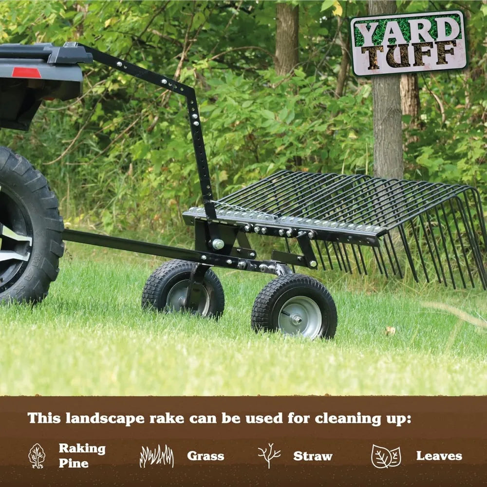 Yard Tuff Pine Straw Rake Heavy Duty Steel Sweeper 60 Inch