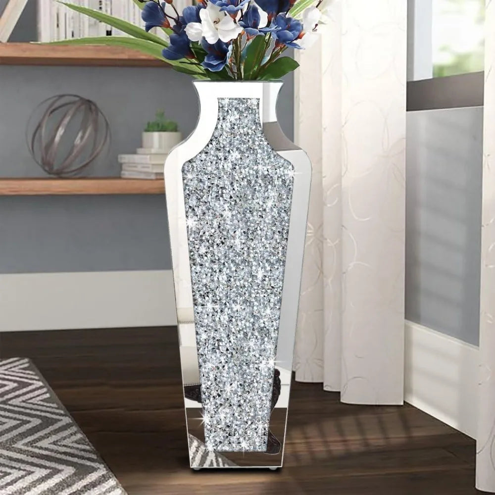 Crystal Silver Floor Vase, Broken Diamond Decorative Mirror