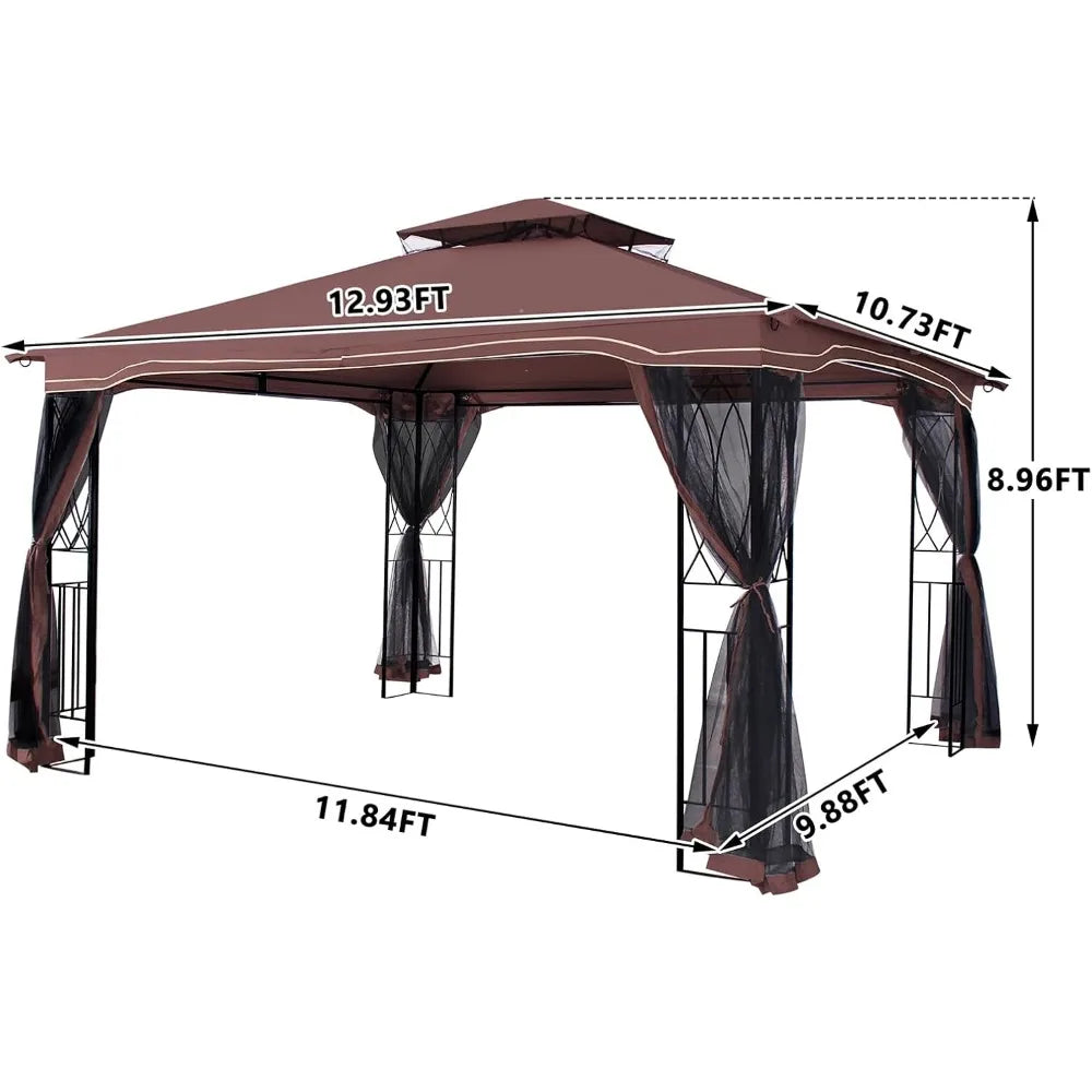 11’x 13’ Outdoor Gazebo, Double Roof Patio Canopy Garden