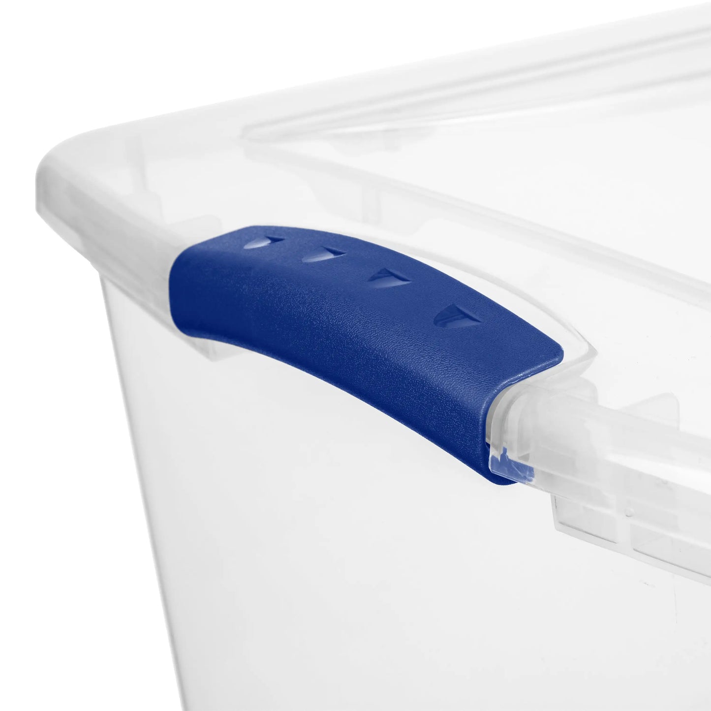 (4 pack) Sterilite Large Storage Bin, 66 Quart Clear Plastic Storage Container with Latch Lid, Blue