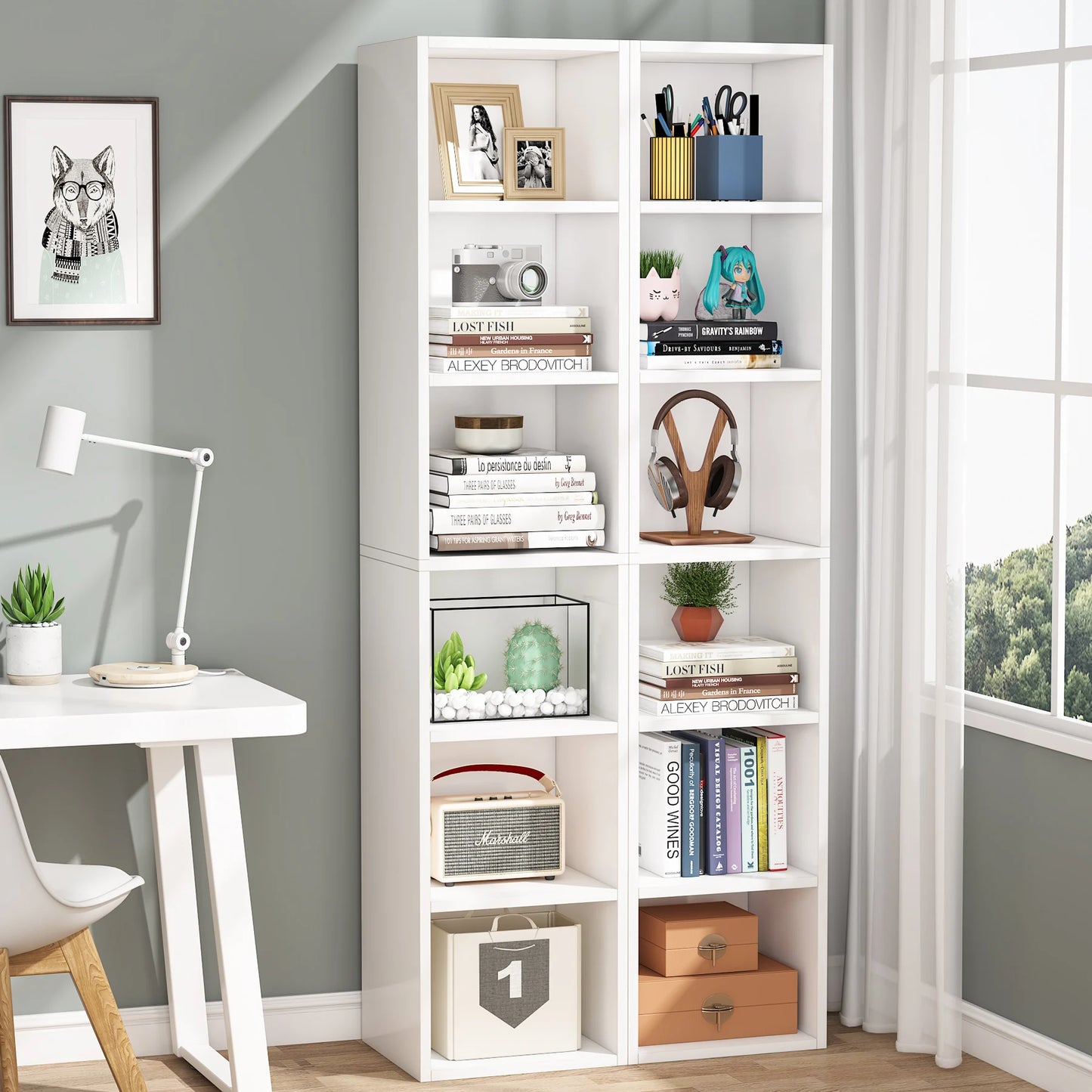 Tribesigns 70.9 Inch Tall Narrow Bookcase, Rustic Corner Bookcase with Storage, 6 Tier Cube Display Shelves for Home Office