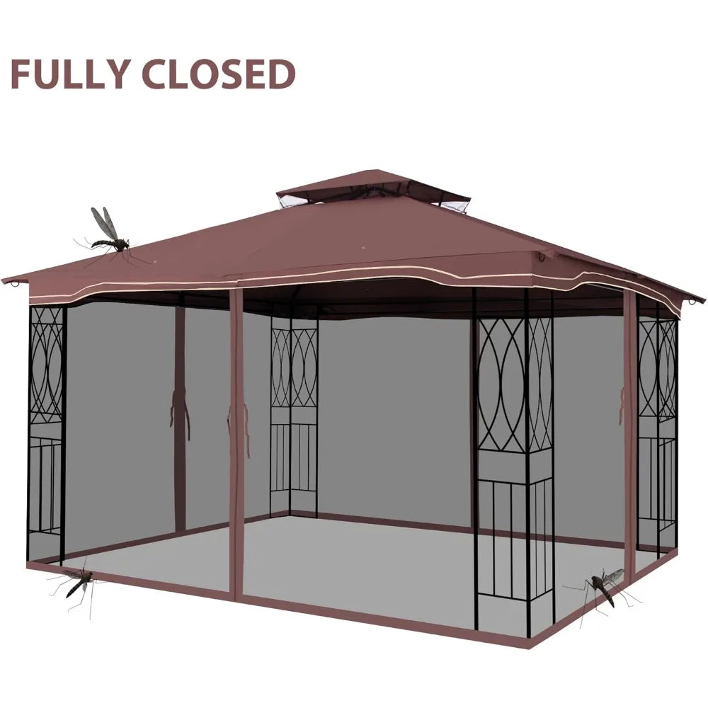 11’x 13’ Outdoor Gazebo, Double Roof Patio Canopy Garden