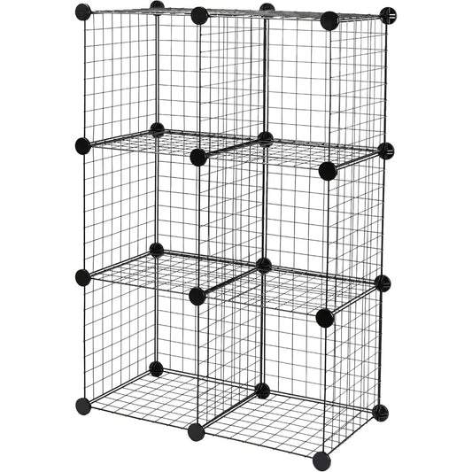 Basics Cube Wire Grid Stackable Storage Shelves 6 Cube Black