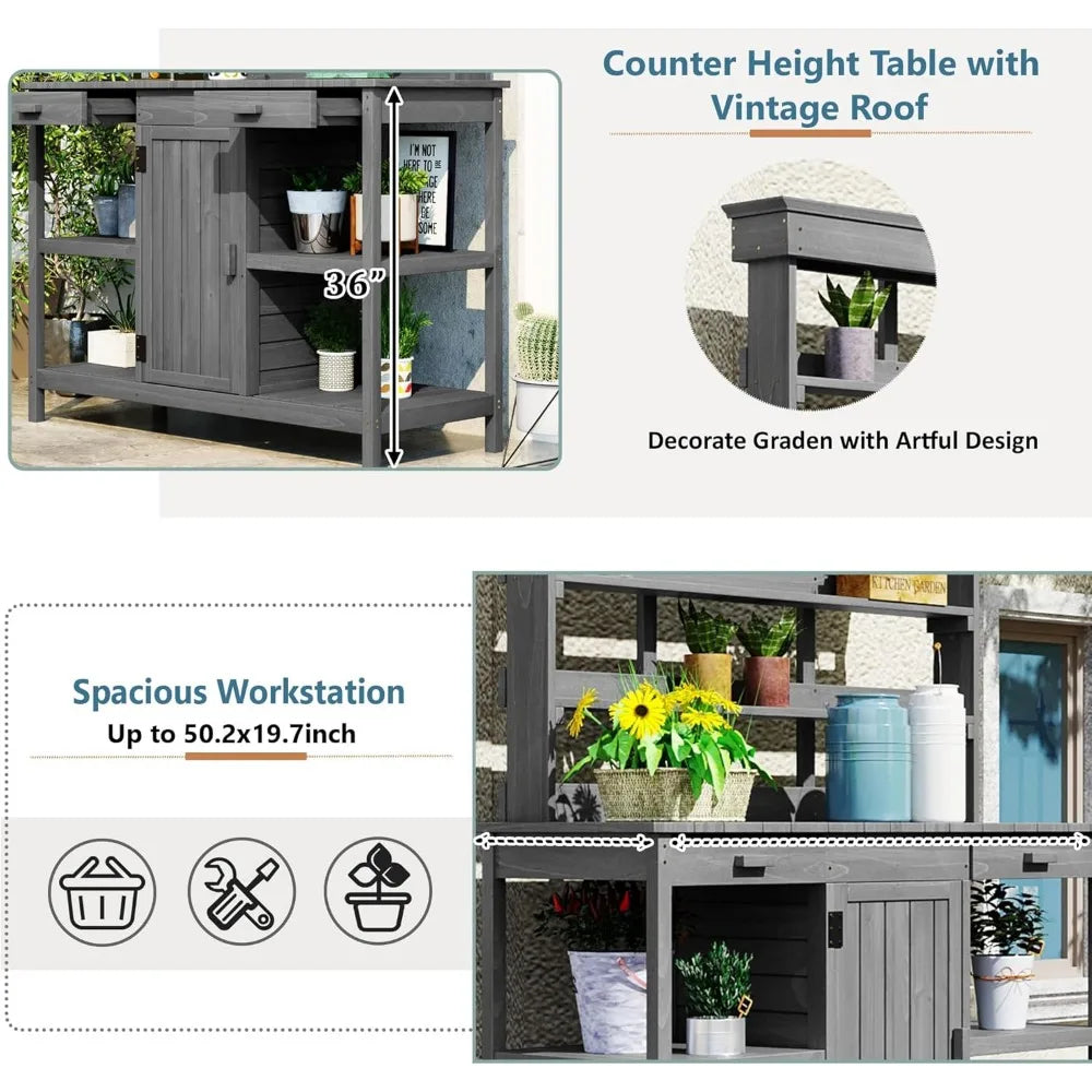 66 Inch Outdoor Wood Potting Bench Farmhouse Workstation