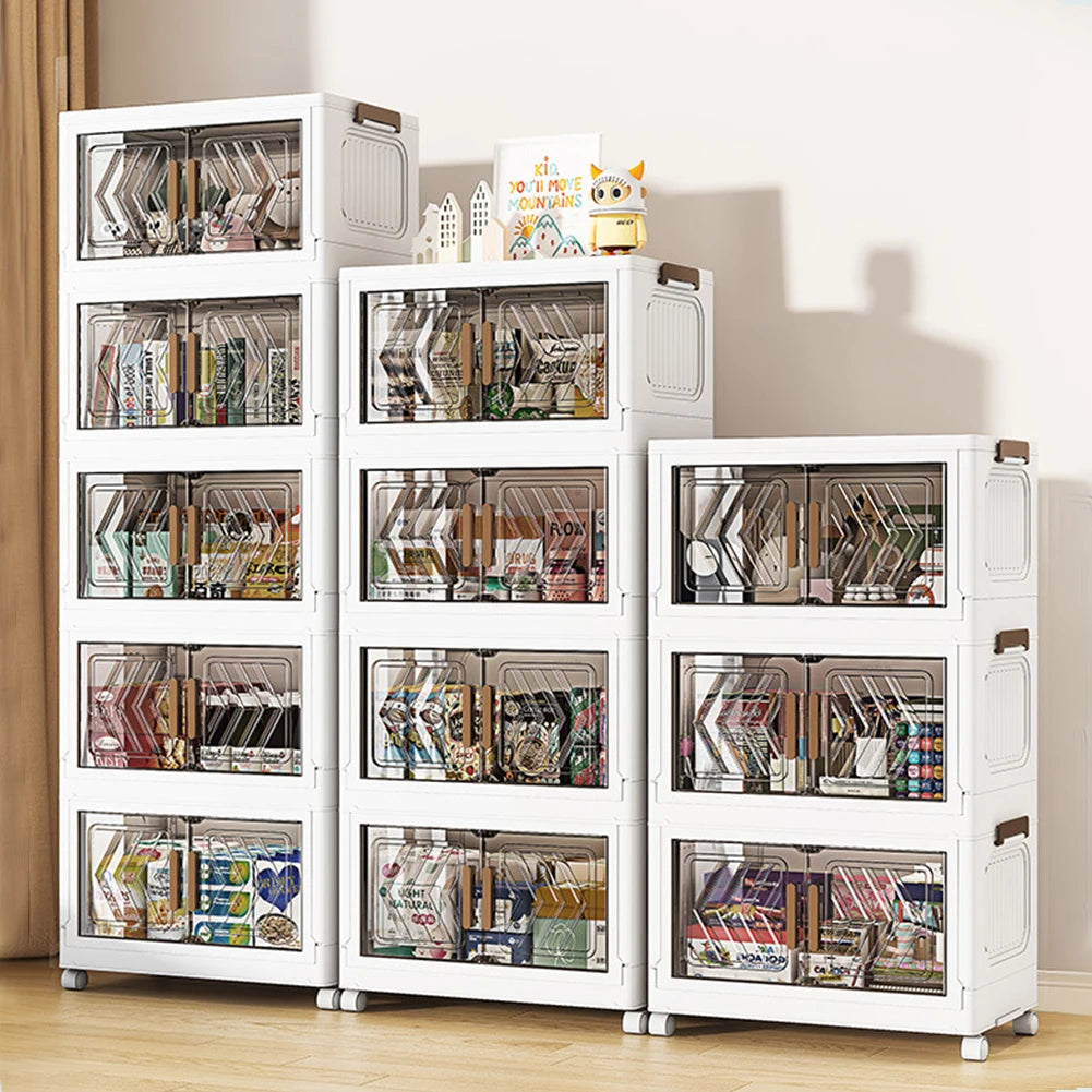4 Tier Stackable Storage Bins With Doors And Wheels Office