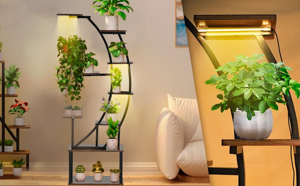 Black Plant Stand With Grow Light 9 Tiered Shelf 60 Inch