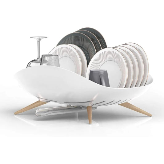 Dish Drying Rack with Swivel Spout for Kitchen Counter Durable and Rustproof White