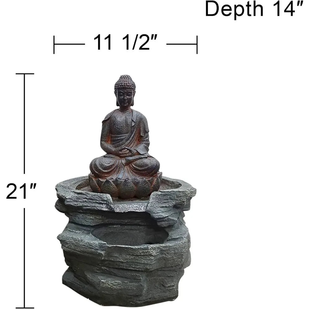 Sitting Buddha Zen Outdoor Water Fountain 21 Inch LED Light