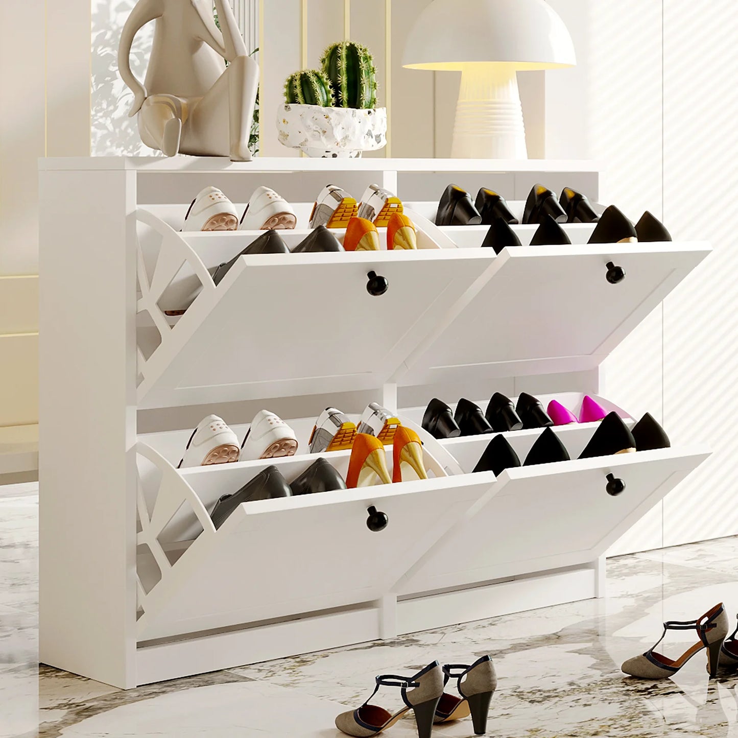 Shoe Cabinet Flip Drawers Freestanding Adjustable Shelf