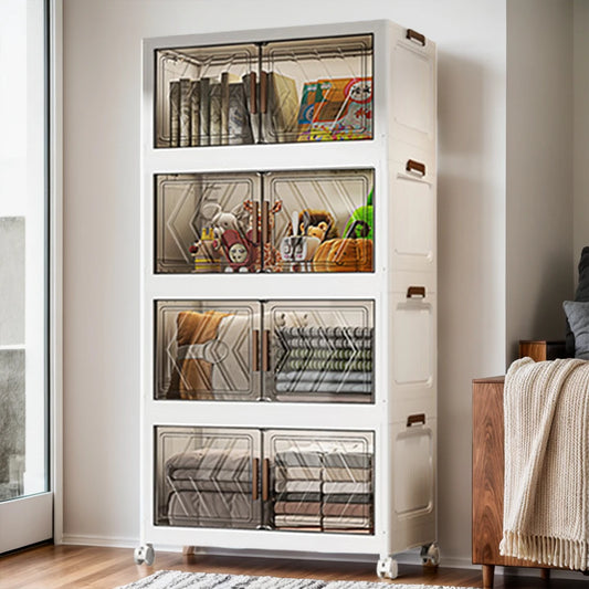 4 Tier Stackable Storage Bins With Doors And Wheels Office
