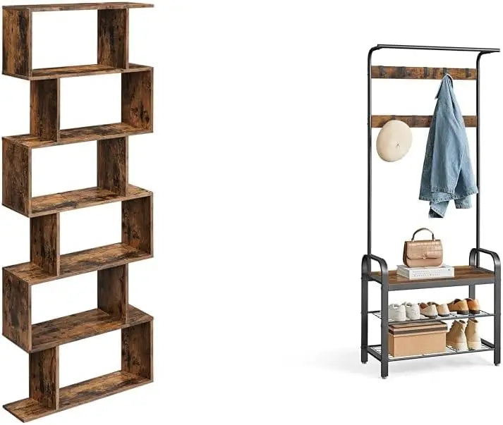 6-Tier Bookcase Tall Display Shelf Freestanding Storage Shelf Room Divider for Home Office