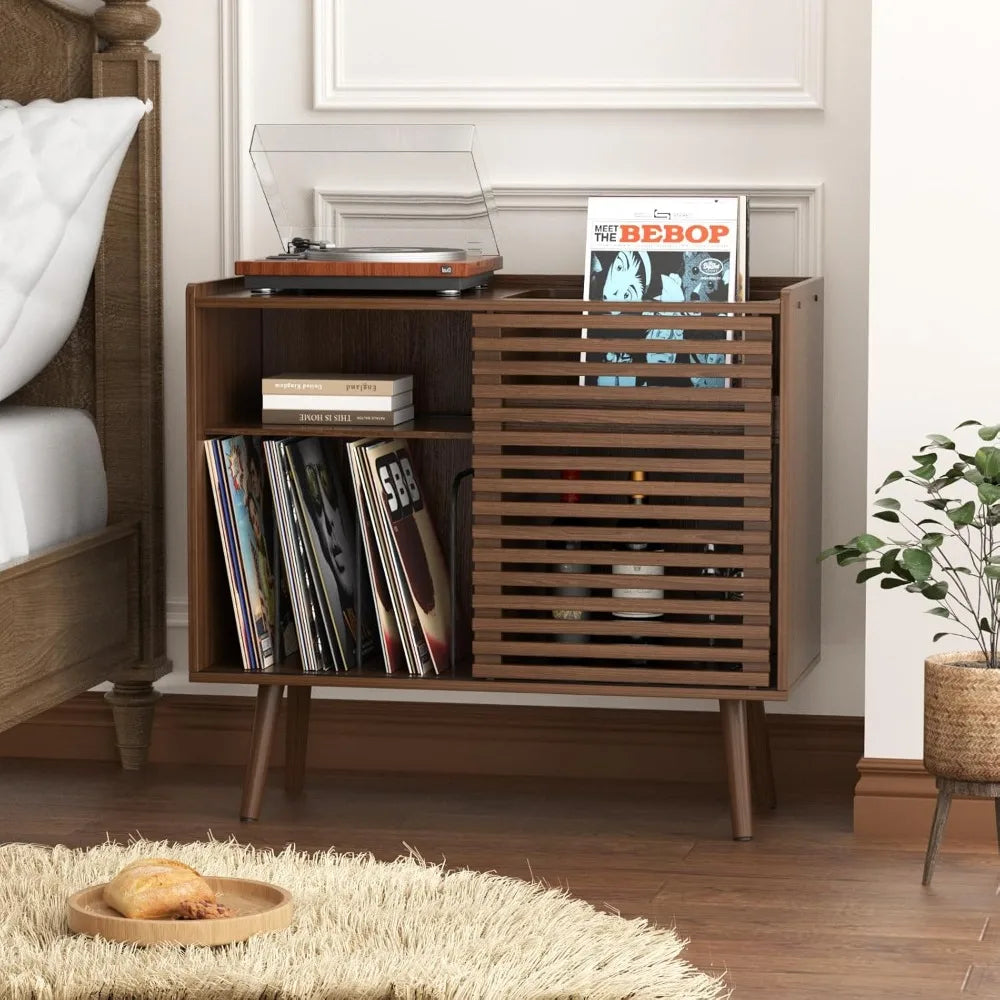 Mid Century Modern Record Player Stand With Power Outlet