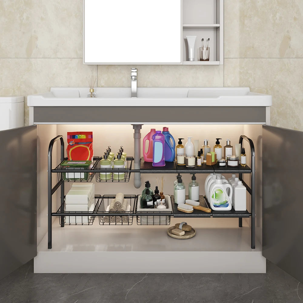 1 Set Kitchen Under Sink Organizers Expandable Cabinet Shelf